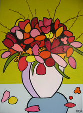 Schilderij Lila vaas met bloemen